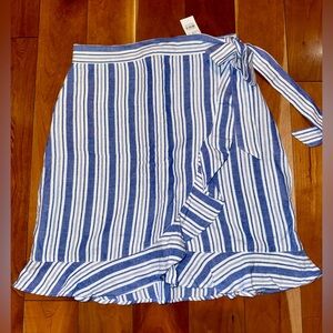 NWT LOFT Asymmetrical Blue and White Striped Wrap Skirt